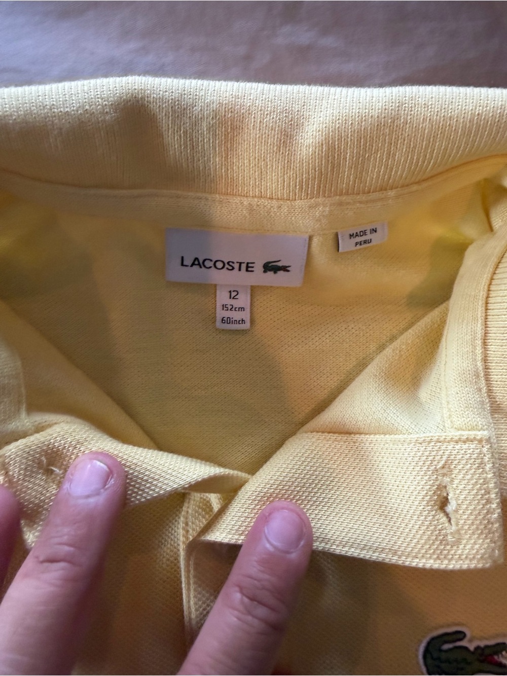 Kids Lacoste Pale Yellow Polo Shirt with Crocodile Emblem